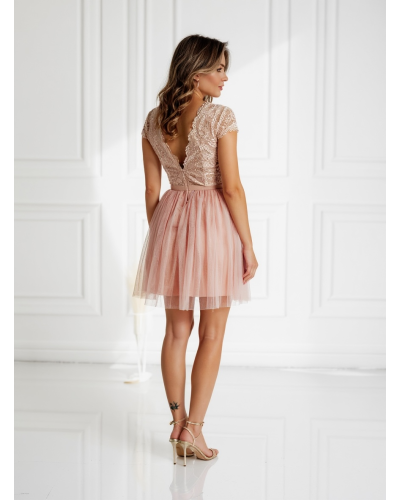 Vestido corto cuerpo encaje y falda tull - AINE