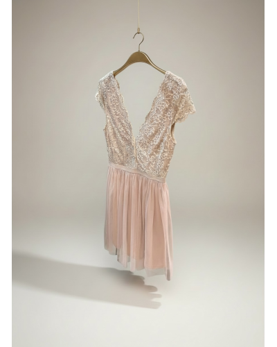 Vestido corto cuerpo encaje y falda tull - AINE