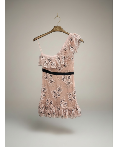 Vestido corto asimetrico tull con dibujo flores - AINE