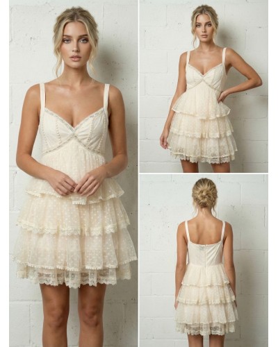 Vestido corto tull tirantes con volantes - AINE