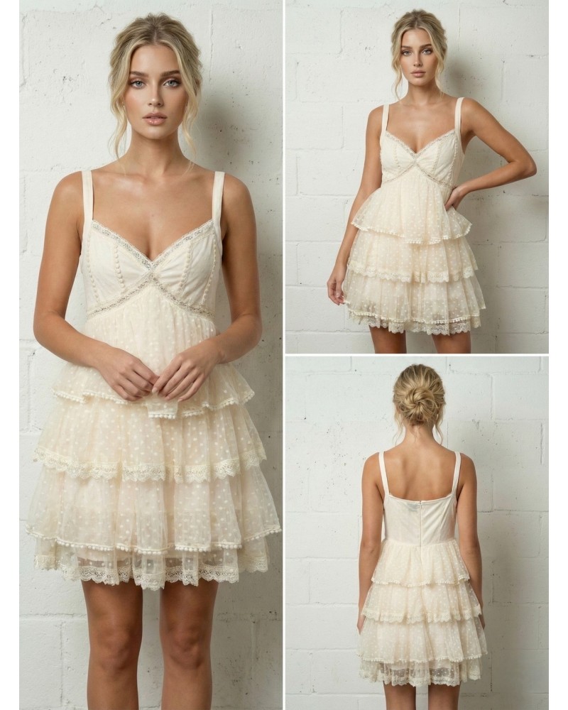 Vestido corto tull tirantes con volantes - AINE