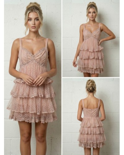 Vestido corto tull tirantes con volantes - AINE