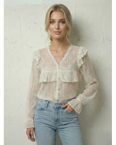 Camisa bordada con volante pecho - AINE