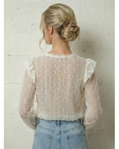 Camisa bordada con volante pecho - AINE