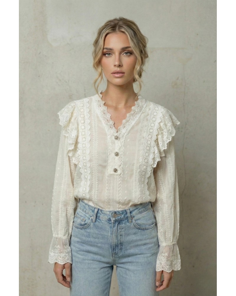 Camisa bordada 3 botones - AINE