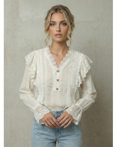 Camisa bordada 3 botones - AINE