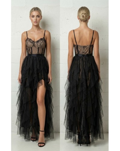 Vestido largo corset con falda tull - AINE