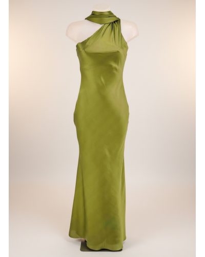 Vestido largo asimetrico raso con tira larga cuello - AINE