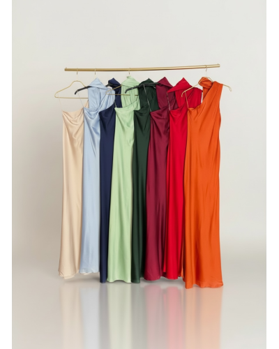 Vestido largo asimetrico raso con tira larga cuello - AINE