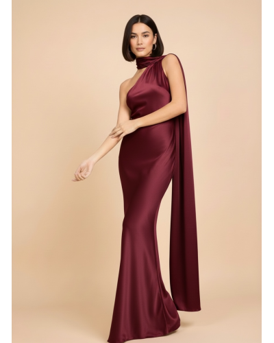 Vestido largo asimetrico raso con tira larga cuello - AINE