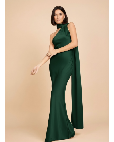 Vestido largo asimetrico raso con tira larga cuello - AINE