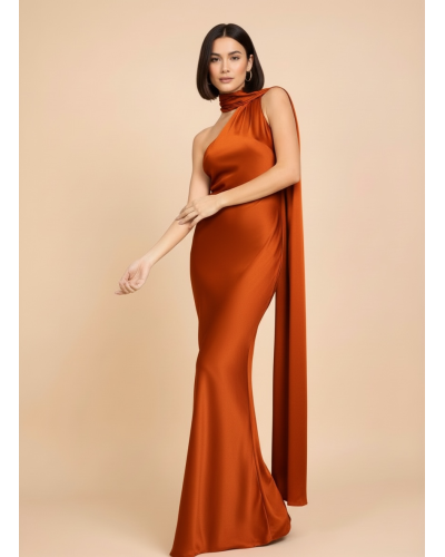 Vestido largo asimetrico raso con tira larga cuello - AINE